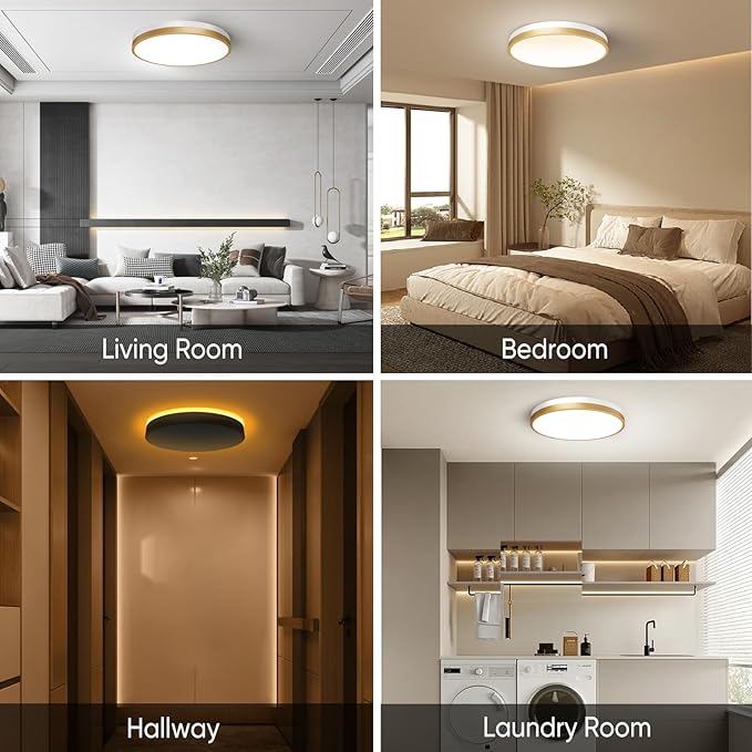 15 Inch Flush Mount Ceiling Light with Remote Control & Night Light, 5CCT Dimmable Ceiling Light Fixture, 35W 3500LM 2700K-6500K Adjustable LED Ceiling Lights for Bedroom Kitchen, White Gold