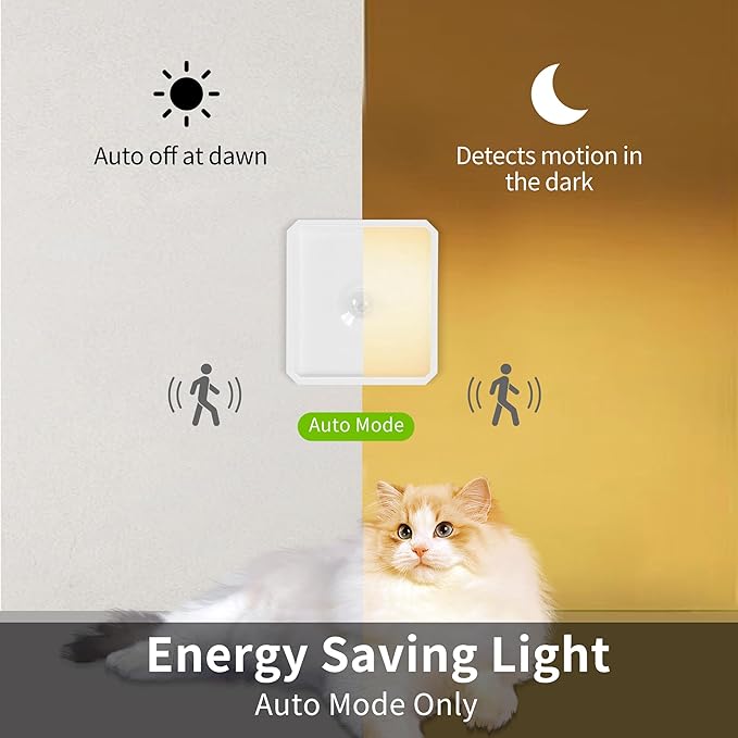 Motion Sensor Night Light Indoor - Cordless Battery Powered Under Cabinet Lighting, Stick-on Magnet LED Closet Lights, Safe Light for Stairs, 4000K Nightlight 3-Pack (Blue)