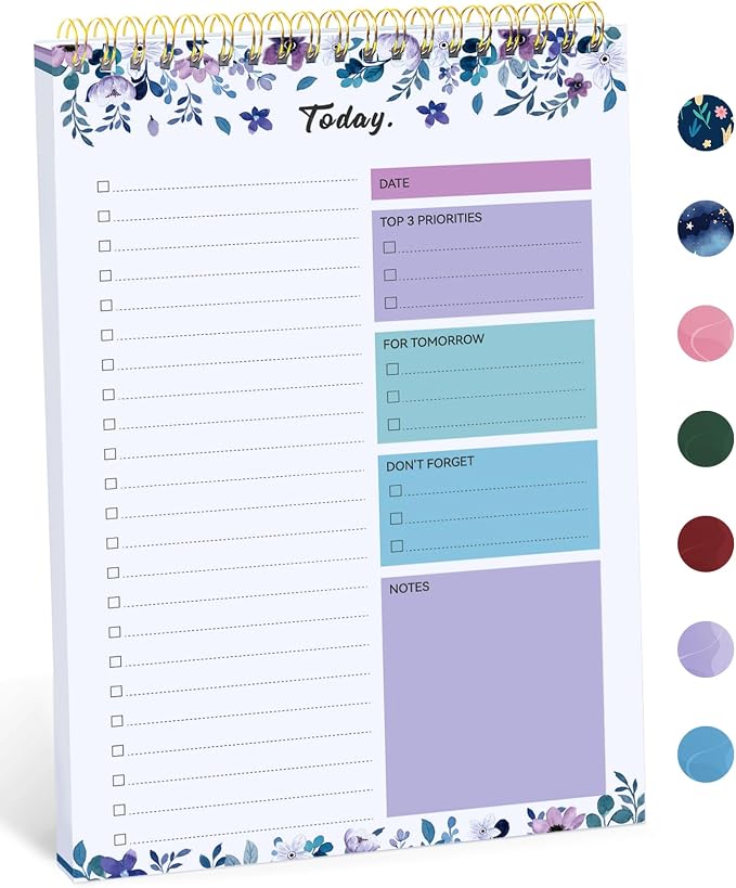 Taja To Do List Notepad, Undated Daily Planner for Work and Goal Setting | VioletBloom, 52 Sheets, 9.8" x 6.5" , for Office, Home and school, Daily Task Planning, Notes and Everyday Organization