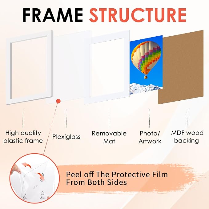 5x7 Picture Frame Set of 6, White Photo Frames Bulk with HD Plexiglass, Display Pictures 4x6 with Mat or 5x7 Without Mat, Multi Picture Frames Collage for Tabletop or Wall Display