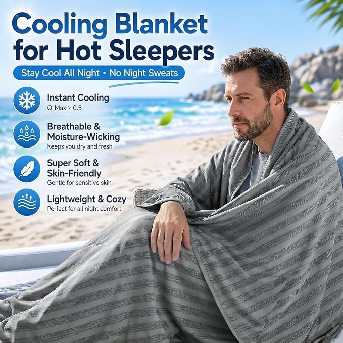 Guohaoi Cooling Blanket for Hot Sleepers and Night Sweats 60"x90" Full Size | Arc-Chill Q-Max >0.5 Cool Fiber,100% Oeko-Tex Certified Lightweight Summer Blanket for Travel/Outdoor Ultra Cold Breathable