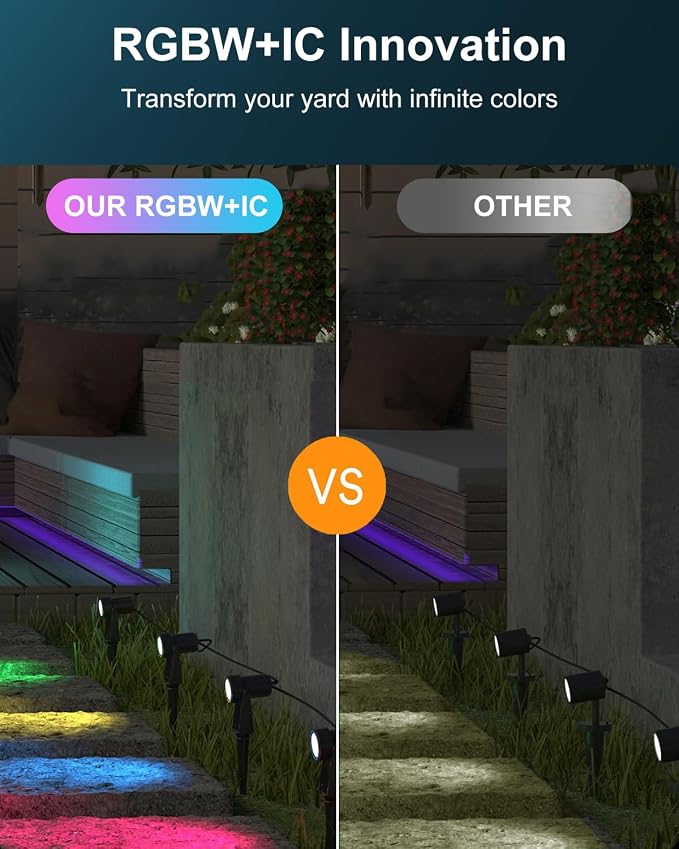 Ligency Spotlight Outdoor Smart Low Voltage Landscape Lights, 6 Pack Outdoor Spot Lights IP65 Waterproof RGBW Color Changing Spotlights for Yard Garden, 54Ft