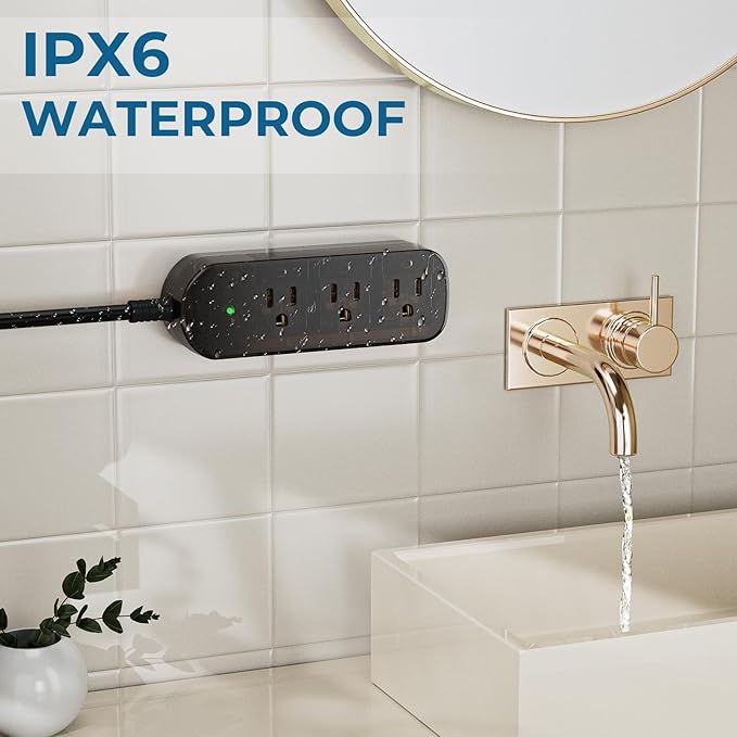 Outdoor Power Strip Weatherproof, Transparent IPX6 Waterproof Surge Protector with 3 Wide Outlets, 1625W/13A, 10FT Extension Cord, Wall Mountable for Indoor Outdoor, UL FCC Listed