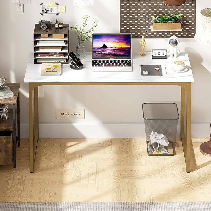 BestOffice Computer Desk,Home Office Desk, Modern Simple Style for Home Office Study Writing (Gold, 39 Inch)
