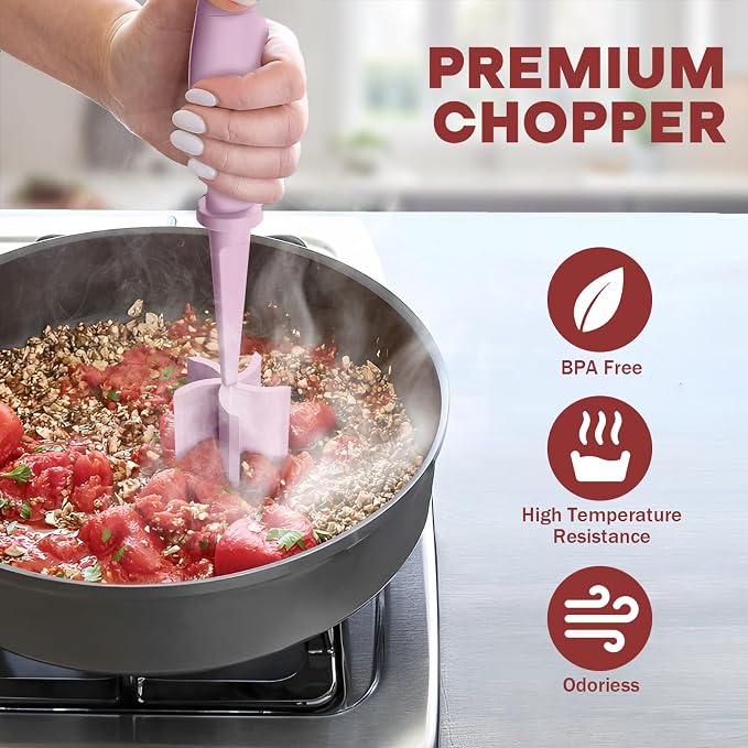 PGYARD Meat Chopper Hamburger Grinder, Kitchen Smasher for Ground Beef | Heat Resistant, 5 Blade, Burger Grinder Nylon Potato Mix Tool, Meat & Poultry Tenderizers, Dishwasher Safe, Pink