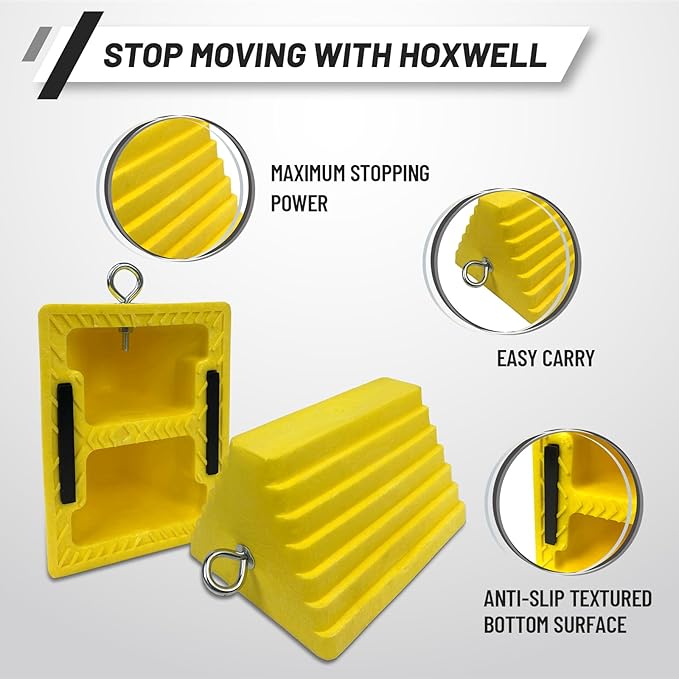 HOXWELL Premium 4 pcs Heavy Duty Wheel Tire Chocks, Vehicle Chocks with Eyebolt for Travel Trailers, Camper, Truck, Car and ATV 4 Pack, Yellow
