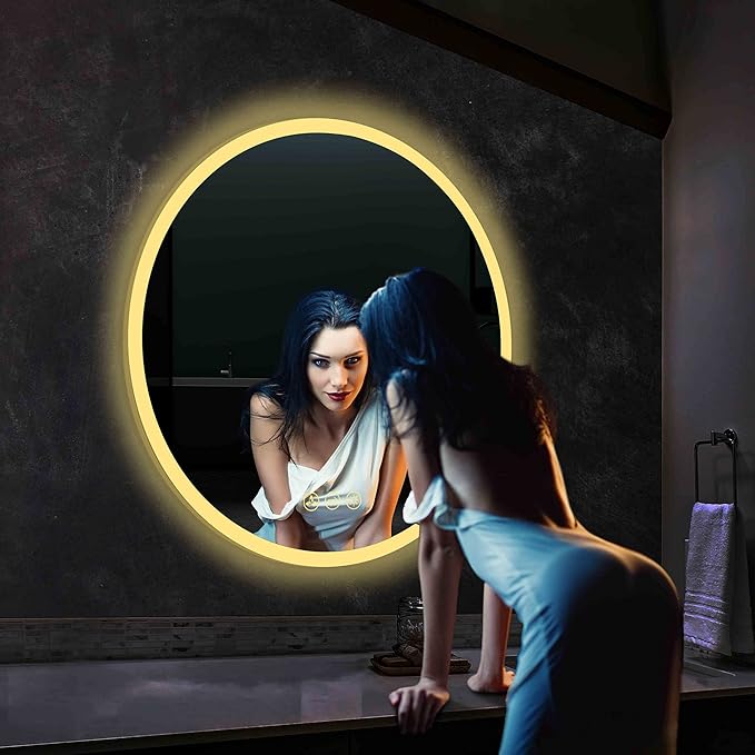 Blossom 32" Round LED Mirror for Bathroom - Wall Mounted Backlit Anti-Fog, Dimmable & 3 Color Temperatures - Smart Lighted Vanity Mirror - Perfect LED Bathroom Mirrors for Over Sink
