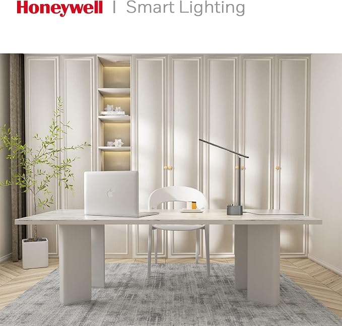 Honeywell HWT-H01 LED Desk Lamp Stepless Dimmable Table Lamp with USB A+C Dual Charging Port Eye-Caring Foldable Desk Light with 3 Color Modes for Home Office Bedroom Reading Study Sunturalux (Gray) | Sunturalux Eye Protection Light with Charging Ports...