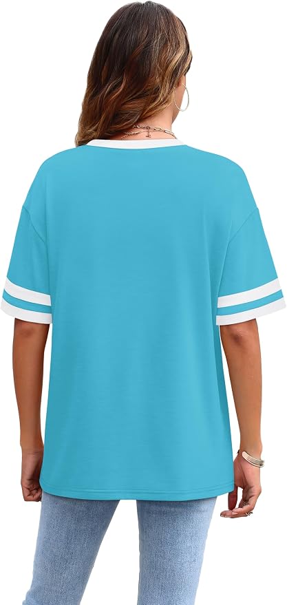 WIHOLL Womens T Shirts Loose Fit Short Sleeve Tees Crew Neck Color Block Summer Tops 2026 Fashion
