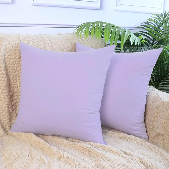 Thmyo 4-Pack 100% Cotton Comfortable Solid Decorative Throw Pillow Case Square Cushion Cover Pillowcase Sublimation Blank Pillow Covers DIY Throw Pillowcase for Sofa(18x18inch/45x45cm,Light Purple)
