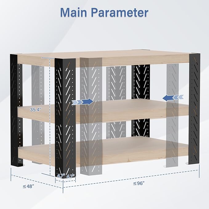 Universal Metal Workbench Legs Kit w/Free Height Design, Heavy Duty DIY Workbench Kit Custom in Size and Color, 35.4" Height, Suitable for Shelving, Work Table, Lumber Not Included