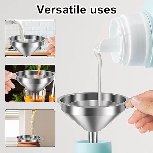 14 Pack Stainless Steel Funnel Set, Filter Kitchen Funnel with 6 Fine Mesh Strainers, 4 Sizes Funnels for Kitchen Use Filling Bottles, Filling Bottles, Oil, Jam, Liquid & Powder