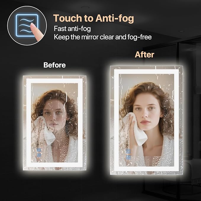 36x28 Bathroom Mirror with Light, Anti-Fog Wall Mount Vanity Mirror Dimmable & 3 Color Temperatures, Smart Memory Large Mirrors for Over Sink, UL Listed, Plug in or Hardwire Installation