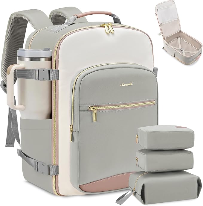 LOVEVOOK 56L Travel Backpack for Women & Men, Airline Approved Carry On Luggage with 3 Packing Cubes, TSA Overnight Bags, Waterproof Personal Item Bag, Weekender Essentials Backpacks fits 17" Laptop