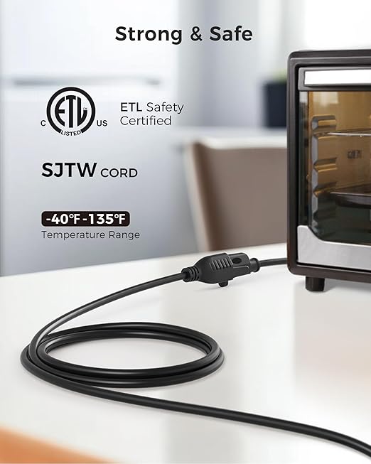 [ETL Listed] Cable Matters 6-Pack 16 AWG Heavy Duty 13A Short Power Extension Cord - 1ft, 3 Prong Power Cord Extension, NEMA 5-15P to NEMA 5-15R, Black