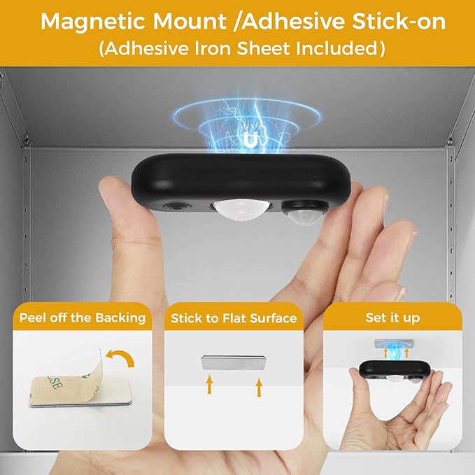 LED Motion Sensor Puck Lights, Small Rechargeable Under Cabinet Light, Dimmable Daylight White Closet Lights, Wireless Under Cabinet Lighting for Drawer, Kitchen (4 Pack, Black)