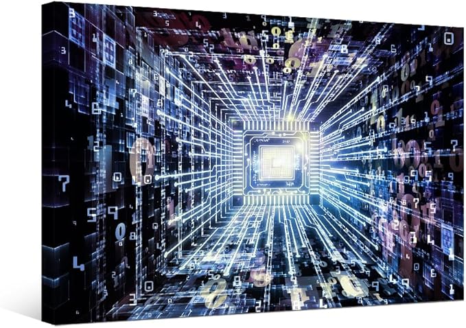 CPU Concept Wall Art for Living Room Circuit Board Virtual Reality Wall Decorations Framed Wall Painting Digital Age Canvas Pictures for Bedroom House Decoration Wall Art 20X28 INCH