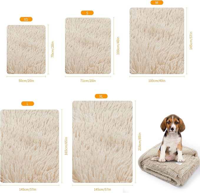 Waterproof Dog Blanket Beige Fluffy Long Faux Fur Pet Throw Blankets 28x20in for Couch Love Bed Cover Washable(Beige,XS)