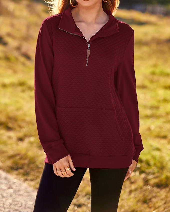 BTFBM Women Fashion Quilted Pattern Lightweight Zipper Long Sleeve Plain Casual Ladies Sweatshirts Pullovers Shirts Tops