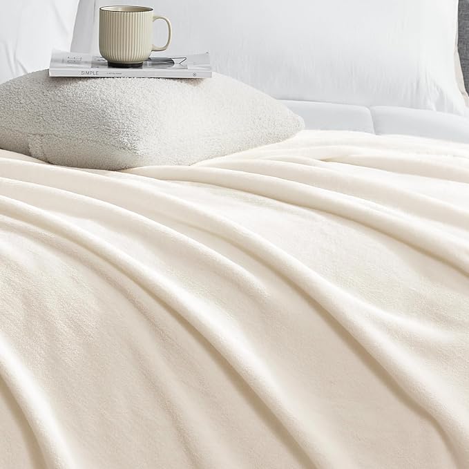Hansleep King Beige Fleece Blanket, Soft Flannel Bed Blanket | Fuzzy Cozy Blanket 90x108 Inches, Multi-use for Bed, Sofa, Couch, Travel, Camping, All Season Warm Lightweight Cover