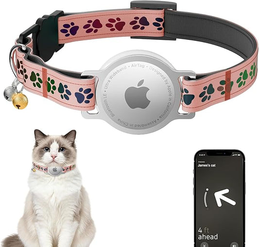 AirTag Cat Collar, Breakaway Cat Tracker Collar, Airtag Holder Compatible with Apple Air Tag, [Lightweight & Scratch Resistant] Adjustable Comfortable GPS Pet Collar for Cats Kittens, Pink