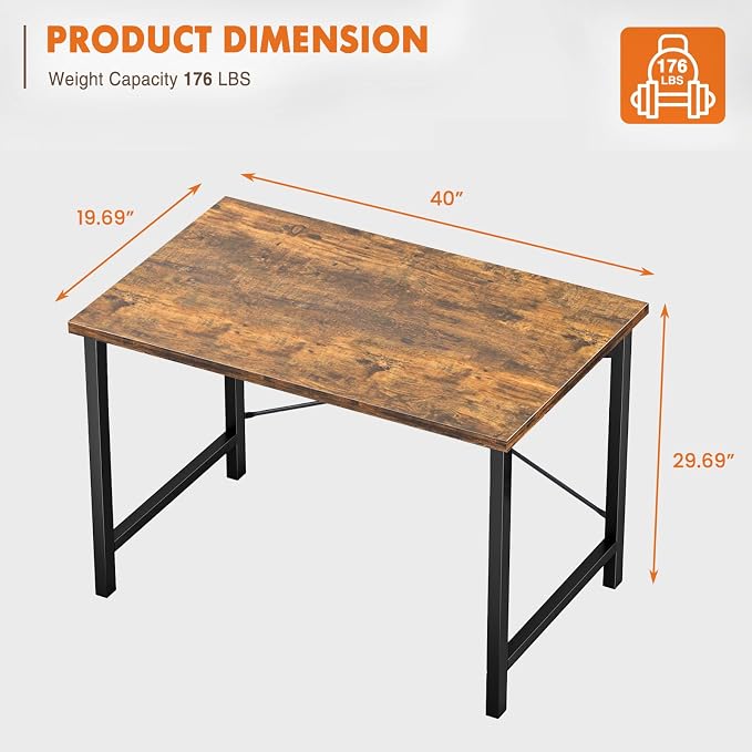 Sweetcrispy 40-Inch Small Computer Desk for Bedroom, Brown | Gaming Writing Work and Study Desk for Home Office, Sturdy Metal Frame and Compact Modern Design with X-Shaped