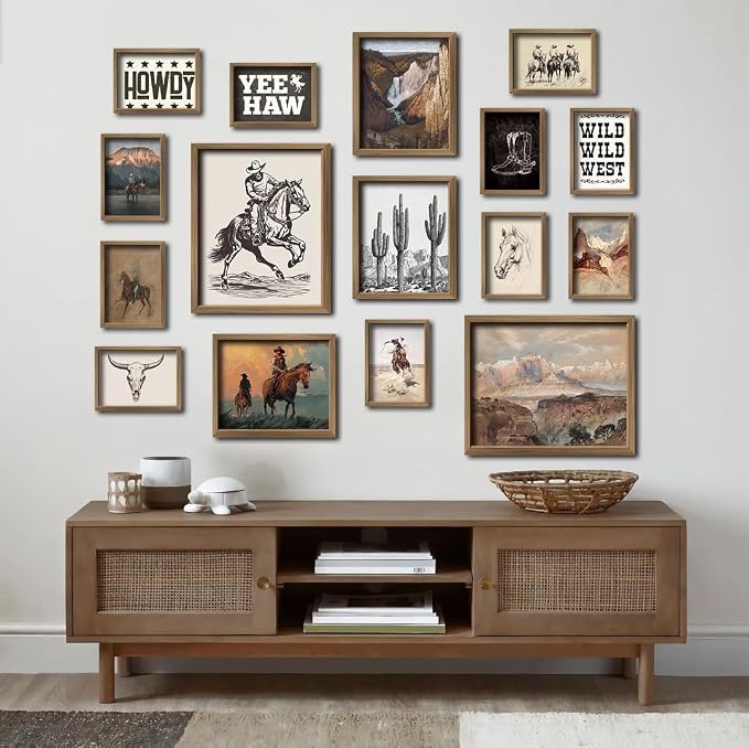 ANERZA 16 PCS Western Wall Art Decor, Southwestern Gallery Wall Prints for Bedroom Bathroom, Cowboy Posters for Living Room Aesthetic, Dorm Home Artwork Collage Kit
