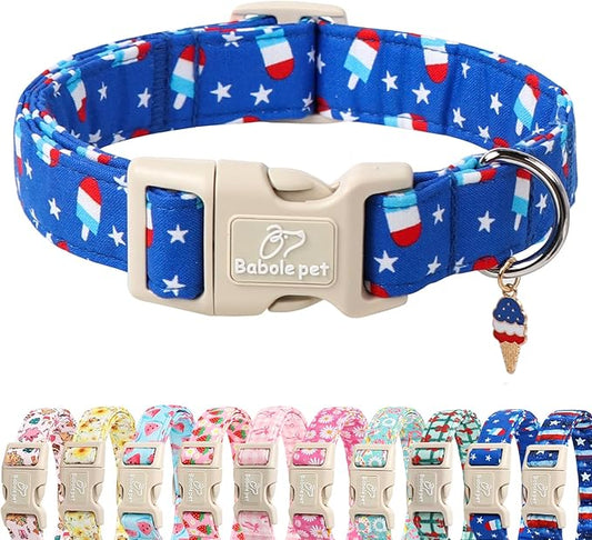 4th of July Dog Collar, Summer Popsicle Patriotic Dog Collars for Giant Large Dogs, Adjustable Lightweight Quick-Release Buckle Collar for Boy&Girl Dogs XL