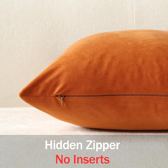 Throw Pillow Covers 18x18 Orange: Pack of 2 Cozy Soft Velvet Square Modern Luxury Decorative Throw Pillow Cases for Sofa Couch Living Room Bed Home Decor