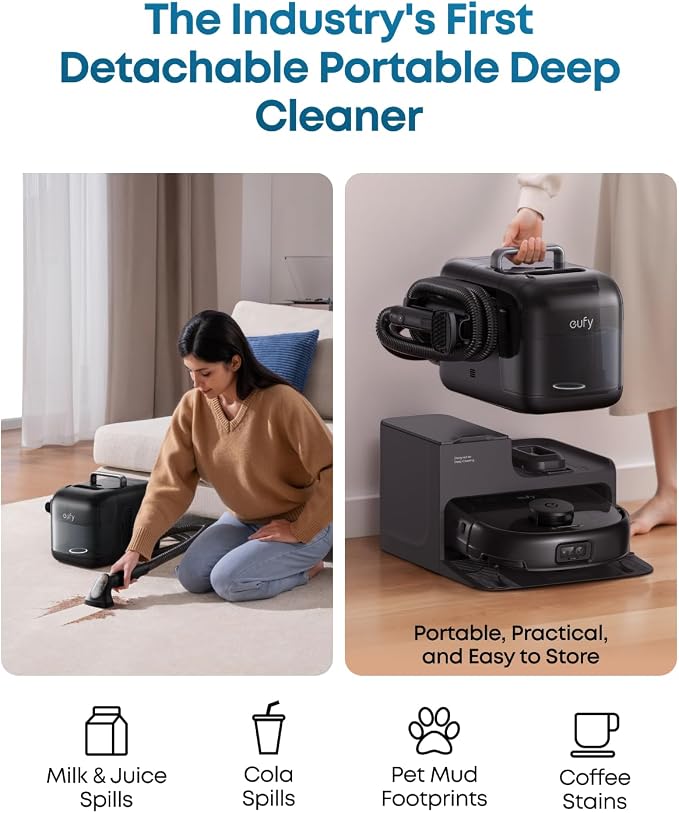 eufy E28 Matic Robot Vacuum and Mop, 20,000 Pa, Portable Carpet Cleaning | Roller Mop with HydroJet System, All-in-One Robot Vacuum and Mop Combo, Zero-Tangling, Corner-to-Edge Cleaning