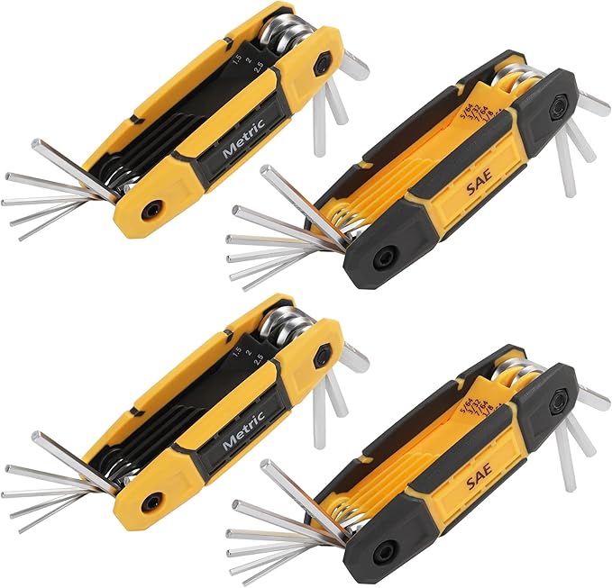 MULWARK 4 Pack Folding Allen Wrenches Sets | 17-Piece Complete Metric & Standard SAE Hex Key Set with Portable Holders for Basic Home Repair, Furniture Assembly, and DIY Projects