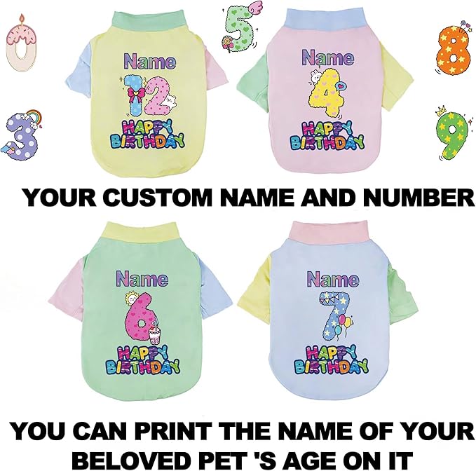 Custom Dog Birthday Shirt,Personalized Pet Apparel Print with Name Age Number,Pet Birthday Outfit,Lightweight Breathable Cotton Vest for Small Medium Large Dogs Cat (Dopamine Green, Large)