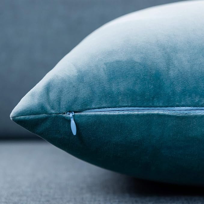 22x22 Velvet Throw Pillow Covers Set of 2 for Couch Sofa Bed,Light Blue | JUSPURBET Decorative Pillow Covers with Invisible Zipper for Modern Living Room Bedroom Home Decor