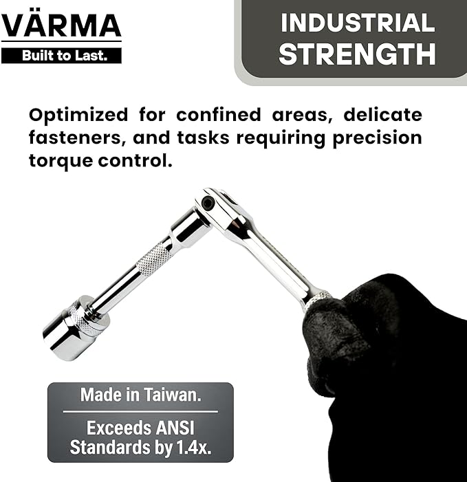 1/4-Inch Drive Breaker Bar, 8-Inch Length – Heavy Duty CR-MO Drive Head & 12mm Thick Shaft – High Torque Flex Head Tool for Bicycle, Motorcycle & Small Engine Repair – Exceeds ANSI Standards