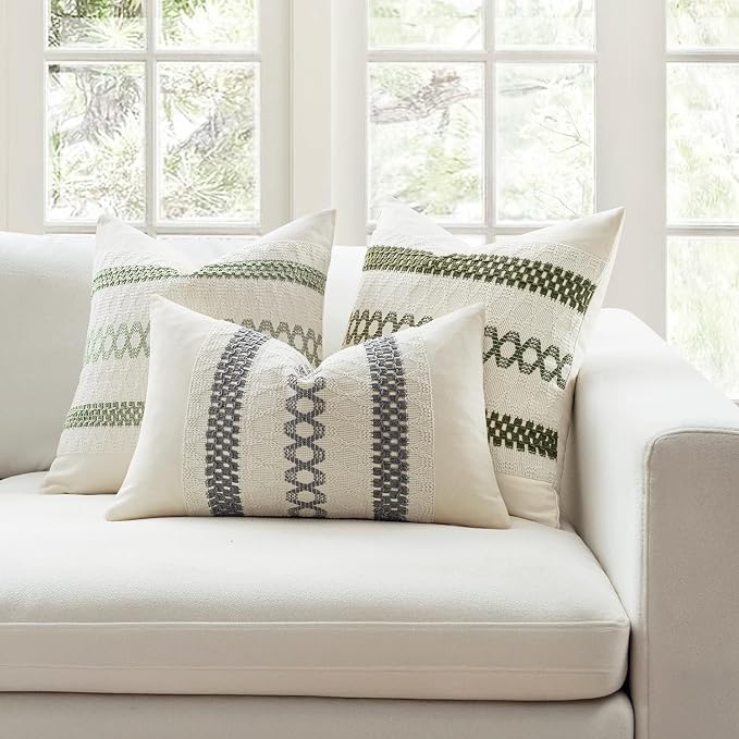 MIULEE Set of 2 Gray Boho Decorative Pillow Covers 20x20 Inch | Farmhouse Couch Throw Pillows, Modern Spring Cotton Cushion Covers, Macrame Woven Home Decor for Bed Sofa Chair