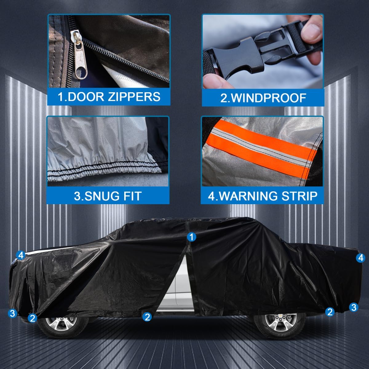 Toyota Tacoma Truck Cover Custom Fit 1995-2025 Xtra/Access/Double Cab SB (5'-6.125') with Door Zipper, 12 Layers Full Exterior Pickup Truck Cover Waterproof All Weather, Wind Dust Sun Protector.