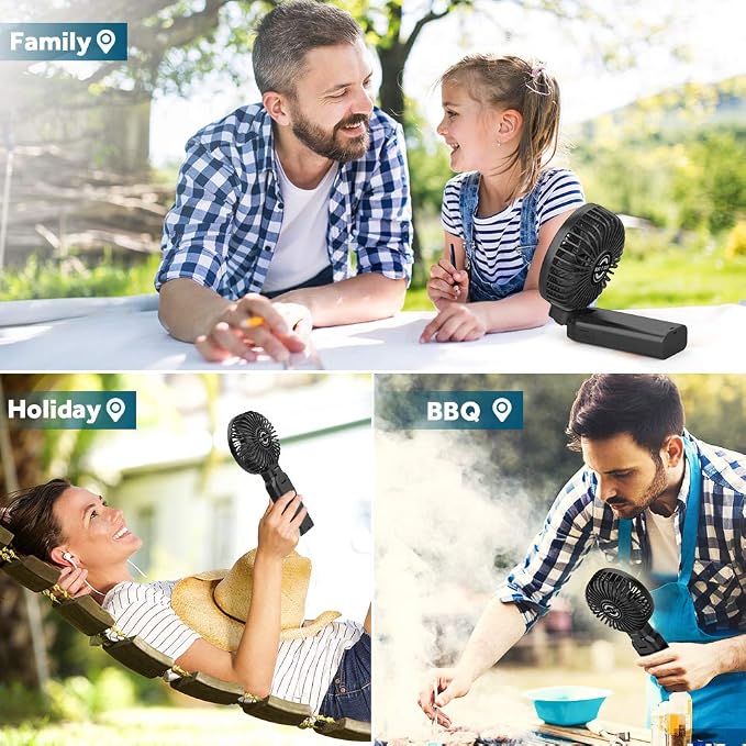 EasyAcc Portable Travel Fan [Max 53H Cooling Time] 9000mAh Rechargeable Battery Powered Handheld Fan with Power Bank 4 Speeds Powerful Personal Desk Electric for Travel Outdoor Office