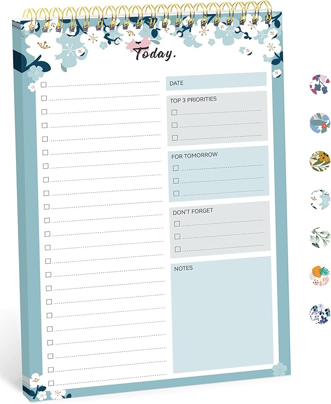 Taja To Do List Notepad, Undated Daily Planner for Work and Goal Setting | Blue Breeze, 52 Sheets, 9.8" x 6.5" , for Office, Home and school, Daily Task Planning, Notes and Everyday Organization