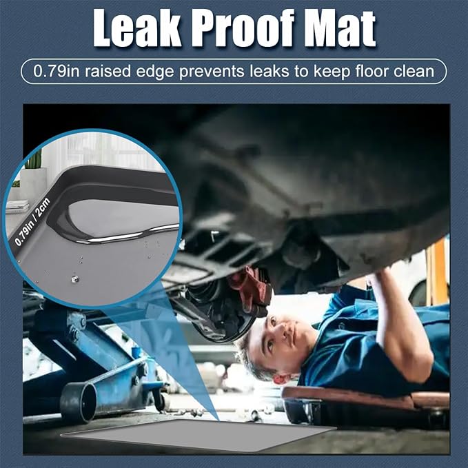 Under Car Oil Spill Mat Oil Drip Pan, 34x22in Garage Floor Mat Drip Tray, Soft Silicone Pad with Raised Edge, Liquid Drain Pan Catcher Automotive Tray, Driveway Pad Liquid Leaks Non-Slip No Splatter