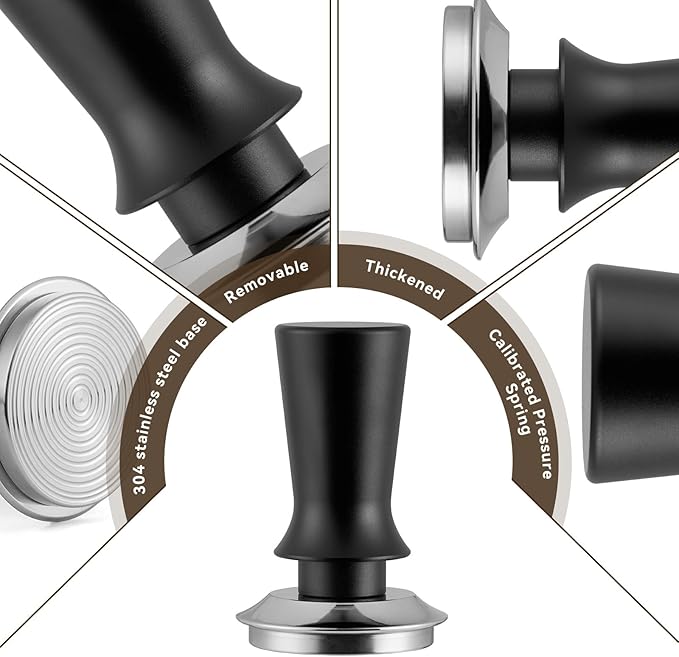 53mm Espresso Tamper Set, Barista Tools Kit for Coffee Machine, Spring-Loaded 304 Stainless Steel Base 30lbs Coffee Calibrated Tamper and Distributer for Enjoying cafes Home Office hotels(53mm)