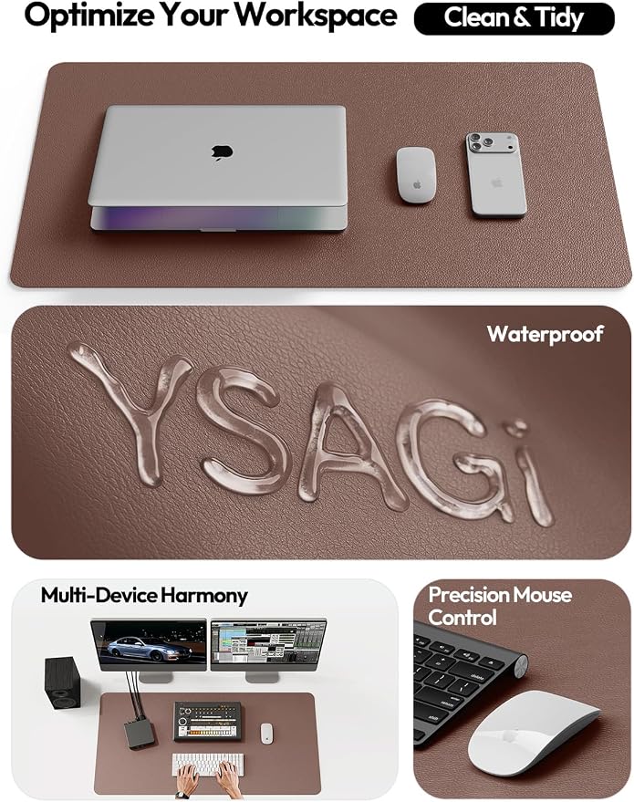 YSAGi Desk Protector&Blotter, Non-Slip Waterproof Leather Mouse Pad | Shields Scratches, Stains, Spills, Heat & Scuffs; Suede Non-Slip; Easy-Clean; Comfy Writing/Typing, 31.5" x 15.8",Chocolate