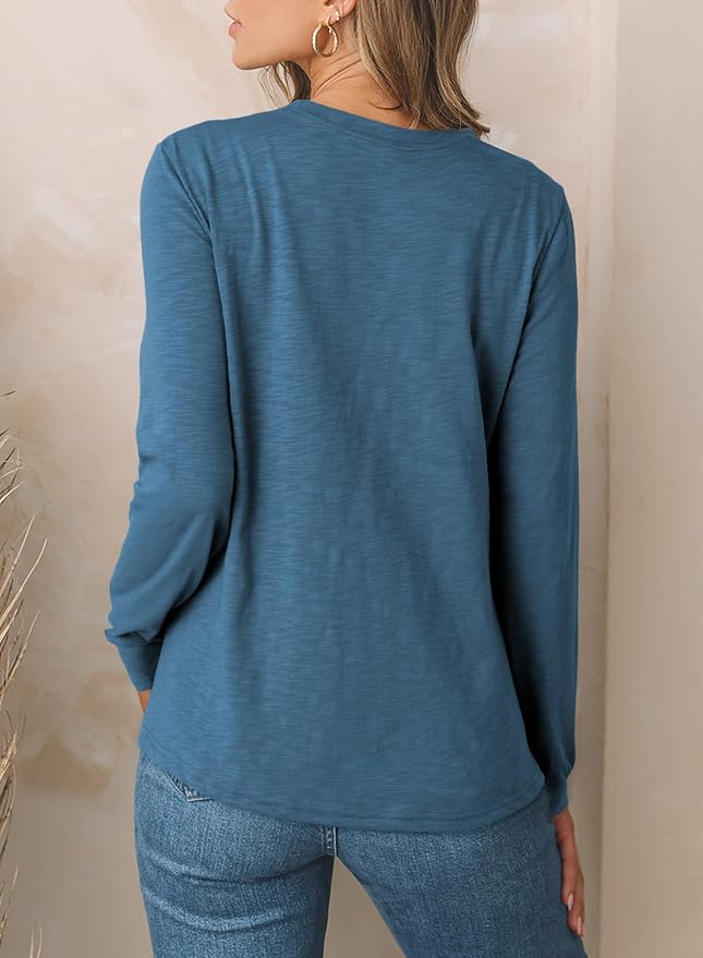 EVALESS Womens Crewneck Long Sleeve Tops Casual Polka Dots Tops Fall 2026 Tshirts Shirts