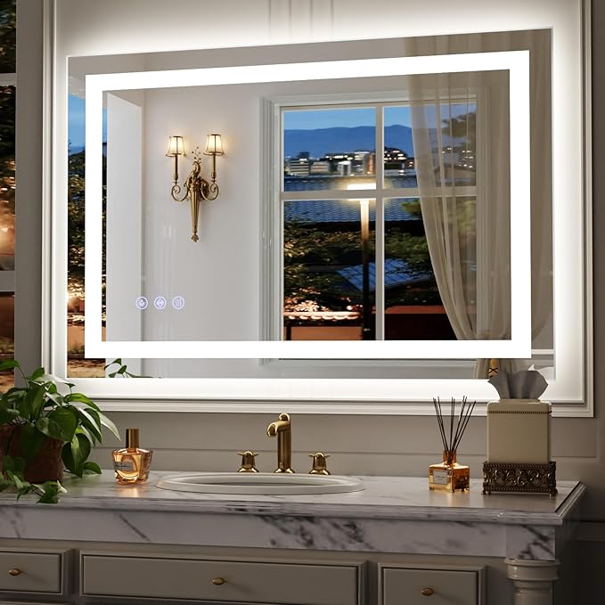60"x40" Large Smart LED Bathroom Mirror - Dimmable Brightness, Backlit & Frontlit Lighting, 3 Color Modes, Anti-Fog, Memory Function, Wall Mounted Lighted Vanity Makeup Mirror