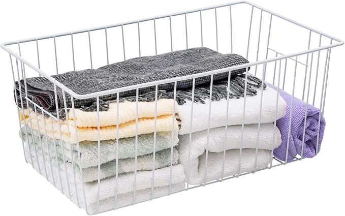 Large Wire Storage Baskets Freezer Organizer Baskets, Farmhouse Metal Wire Baskets Bins, Household Storage Basket with Handles for Kitchen, Cabinets, Pantry, 4 Packs (16" (L) x 9.8 (W) x 7" (H))