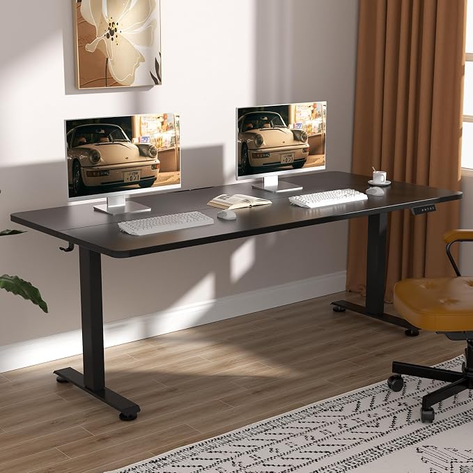 Veken Standing Desk, 63×23.6 Inch Electric Gaming Table, Black | Height Adjustable Sit Stand Up Computer Tables for Home Office, Study , Writing, Suit students, employees and group work
