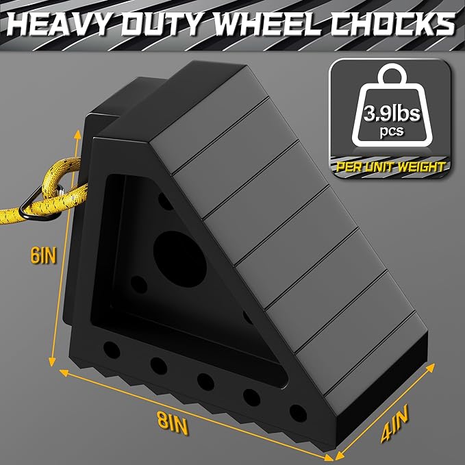 2 Pack Heavy Duty Wheel Chocks with 39" Rope, Rubber Wheel Chocks for Trailers, RV, Cars, Trucks, and ATV