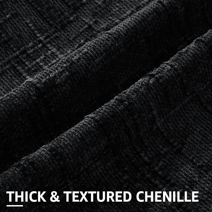 decorUhome Textured Chenille Throw Pillow Covers 16x16 Set of 2 Black | Fall Modern Farmhouse Soft Cozy Slubby Couch Pillow Cases Boho Decorative Pillow Cases for Bed Sofa Living Room Home Decor