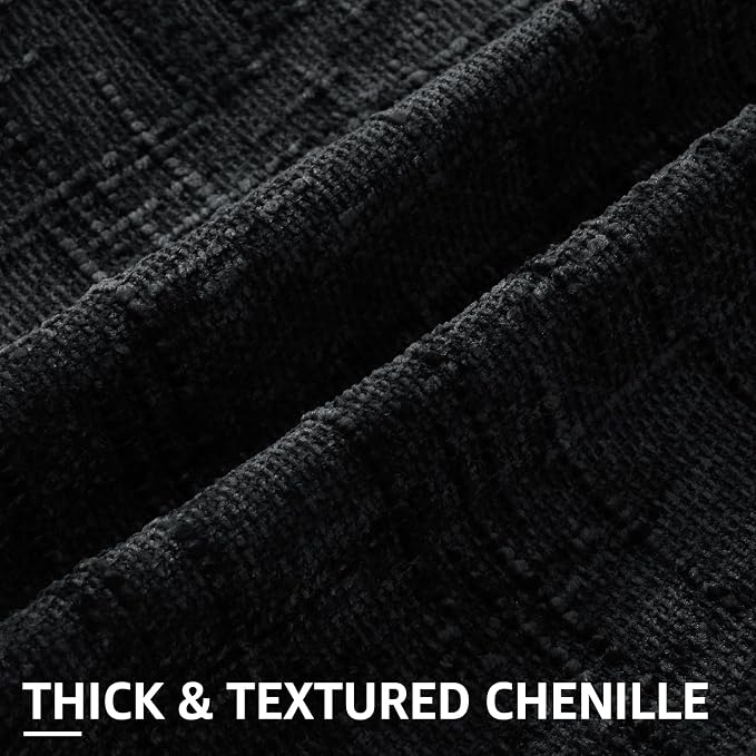 decorUhome Textured Chenille Throw Pillow Covers 12x20 Set of 2 Black | Fall Modern Farmhouse Soft Cozy Slubby Couch Pillow Cases Boho Decorative Pillow Cases for Bed Sofa Living Room Home Decor