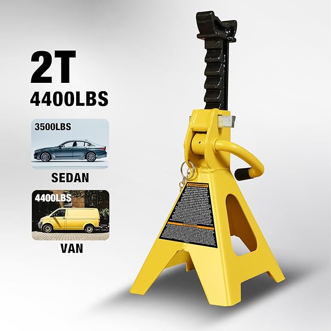 YELLOW JACKET 2 Ton Jack Stands (1 Pair) – Double-Locking Design for Cars & SUVs, 4400 lb Capacity, Premium Steel Construction