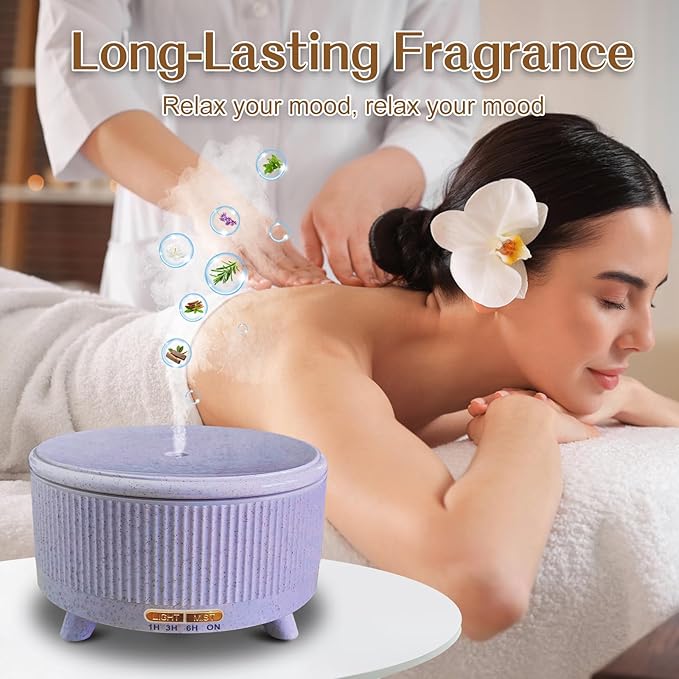 Essential Oil Diffusers for Home 500ml,Aromatherapy Diffusers for Essential Oils Large Room with 7 Colors Lights & 3 Mist Mode Waterless Auto Off,Cool Mist Humidifiers for Decor，Purple